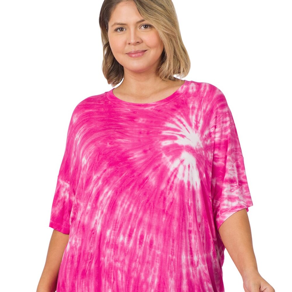 Zenana Pink Tie Dye Round Neck Short Sleeve Top Sz 2x NWOT
